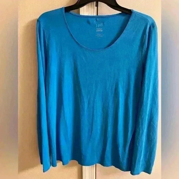 J jill tops set of 2 100% pima cotton blue/yellow Large - Picture 1 of 9